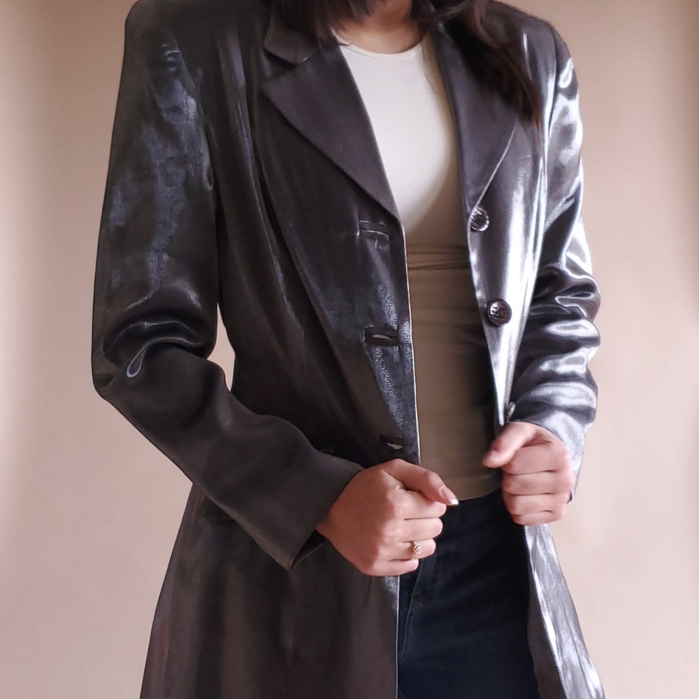 Parché Paris Silver Metallic Trench Jacket - Picture 3 of 12